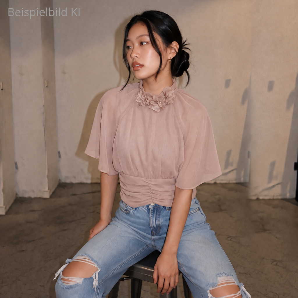 ZARA | Romantic Flower Blouse – Dusty Rose