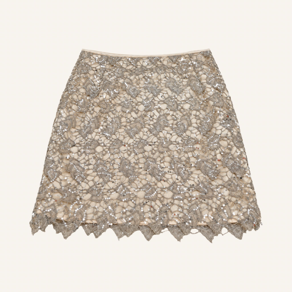 Silver Romance – H&M Pailletten-Spitzenrock | Gr. 36