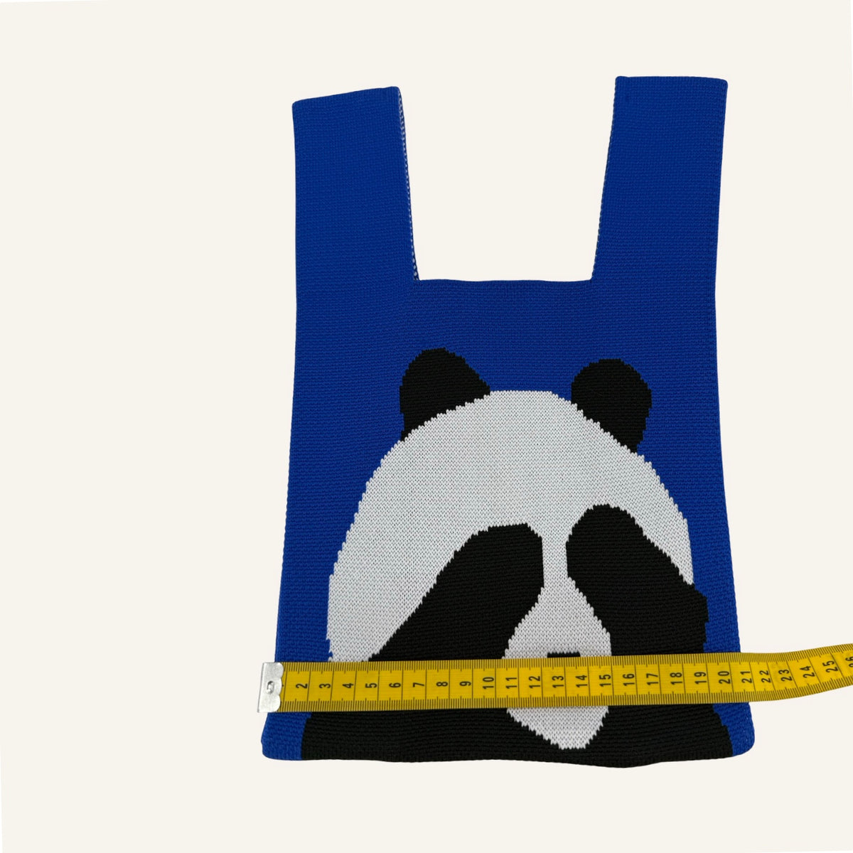 Panda Knit Bag | Kobaltblaue Stricktasche mit Statement-Print