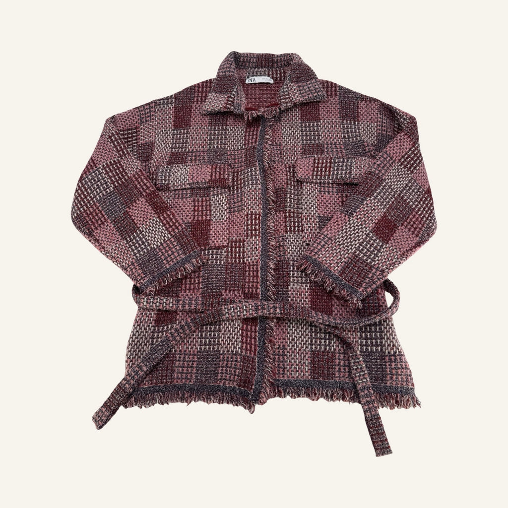ZARA Checked Tweed Jacket – Rose & Bordeaux