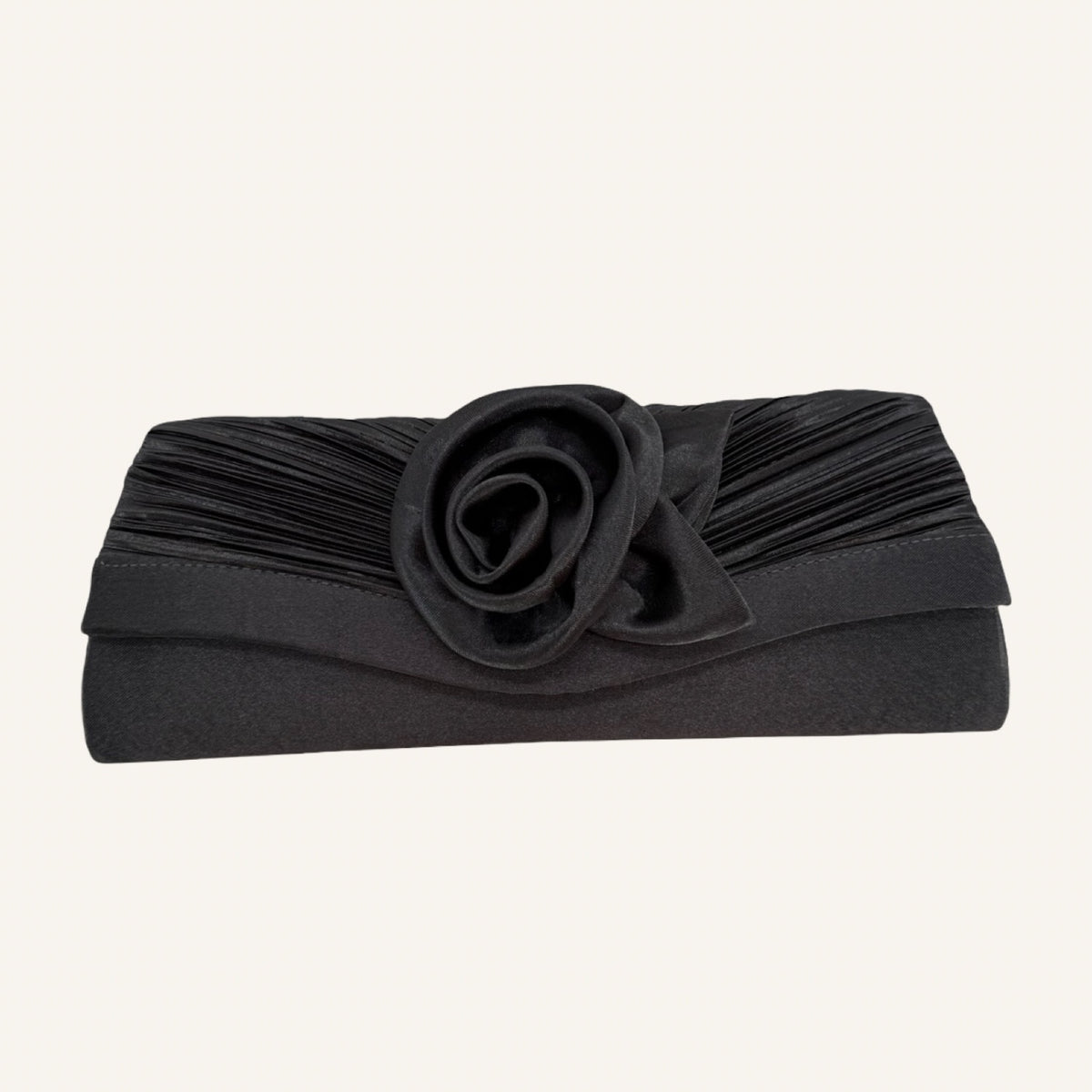 Anthracite Rose – Elegante Satin-Clutch mit 3D-Blüte
