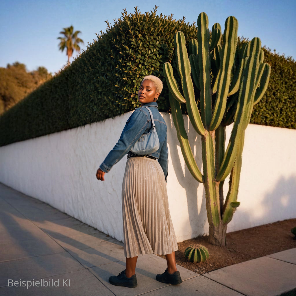 Golden Hour – Schimmernder Plisseerock in Champagne | ONLY Maternity