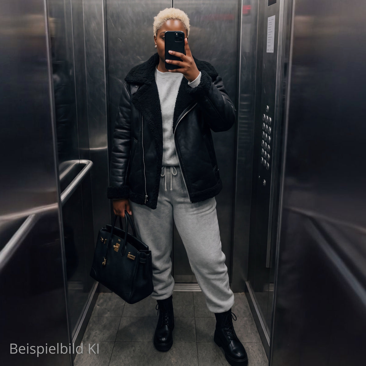 H&M Black Aviator Jacket – Teddy-Lined Biker Style | XXL