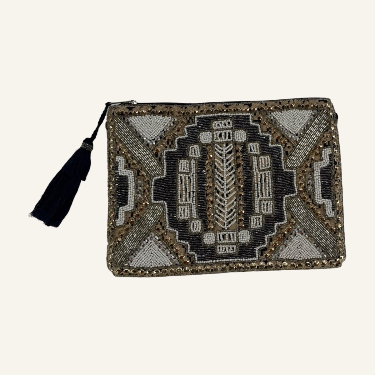 Embellished Clutch – Navy, Gold & Perlen | Boho Glam