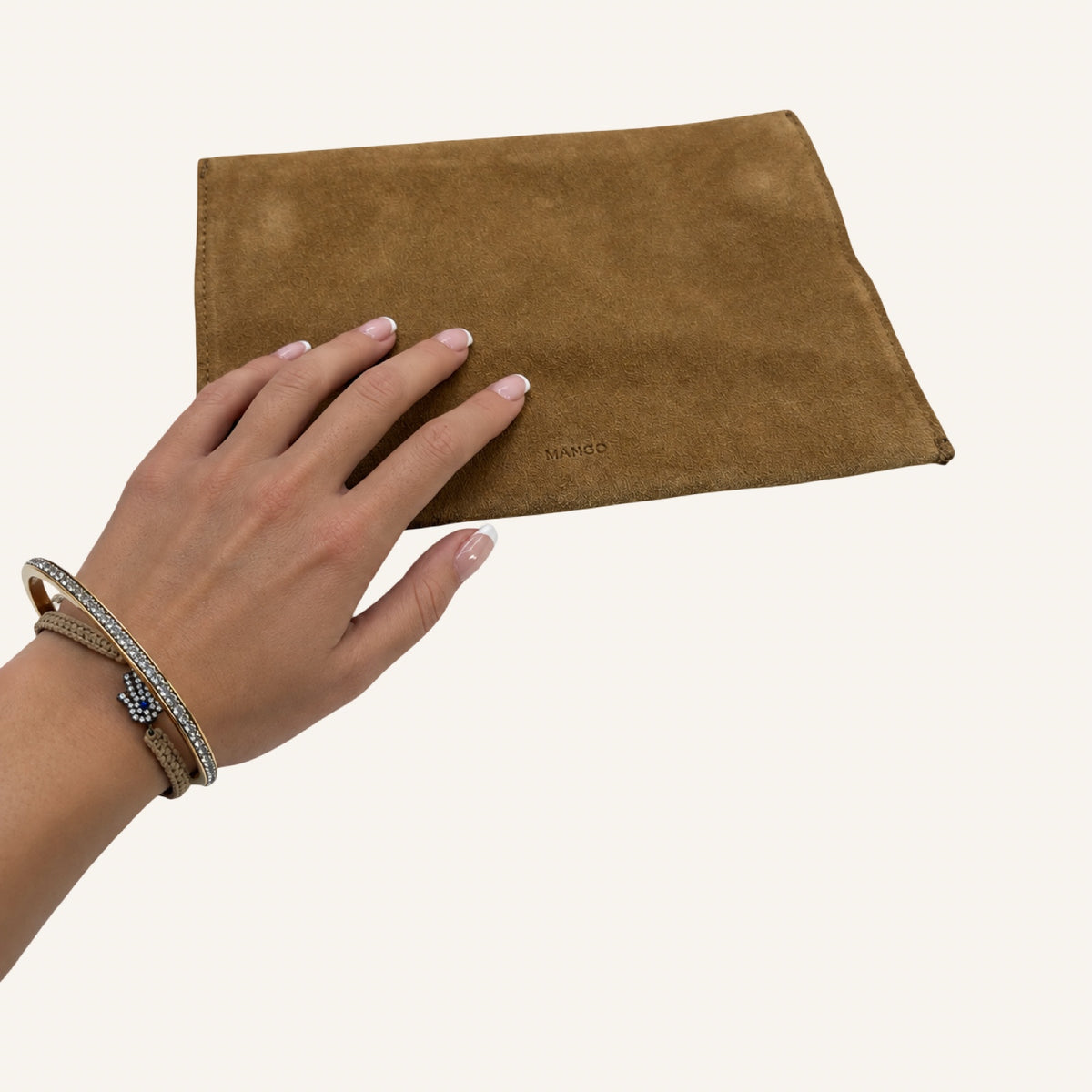MANGO | Suede Clutch – Cognac Brown