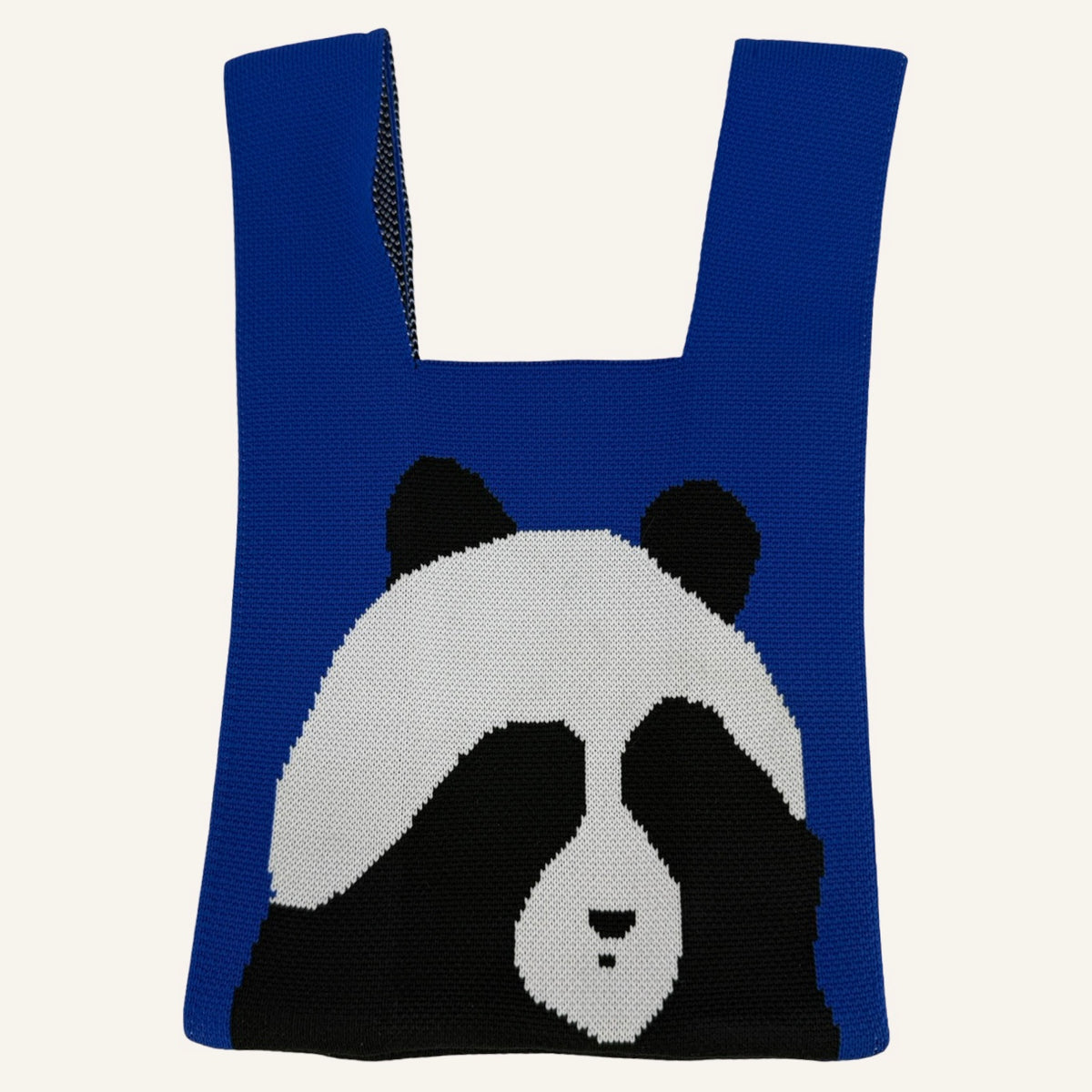 Panda Knit Bag | Kobaltblaue Stricktasche mit Statement-Print