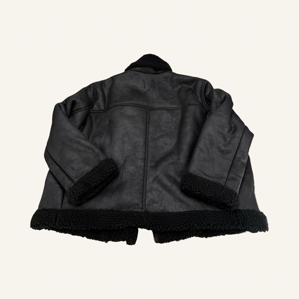 H&M Black Aviator Jacket – Teddy-Lined Biker Style | XXL