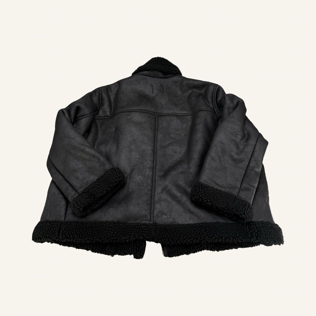 H&M Black Aviator Jacket – Teddy-Lined Biker Style | XXL