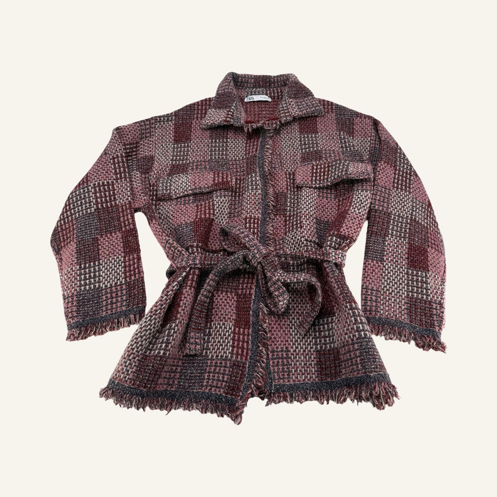 ZARA Checked Tweed Jacket – Rose & Bordeaux