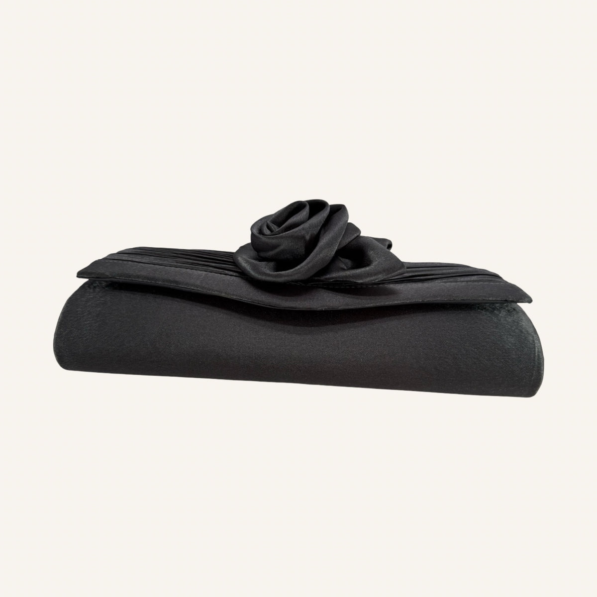 Anthracite Rose – Elegante Satin-Clutch mit 3D-Blüte