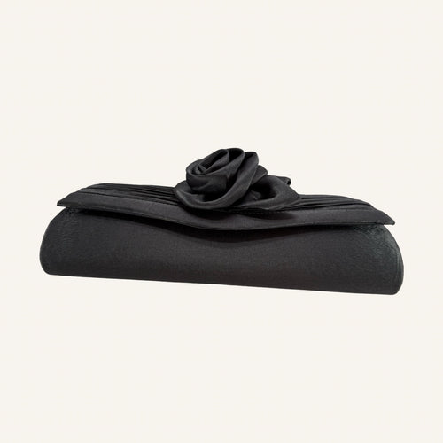 Anthracite Rose – Elegante Satin-Clutch mit 3D-Blüte