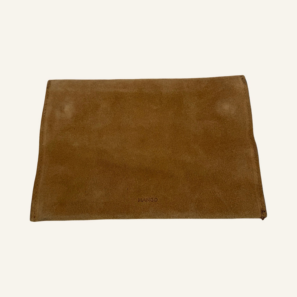 MANGO | Suede Clutch – Cognac Brown