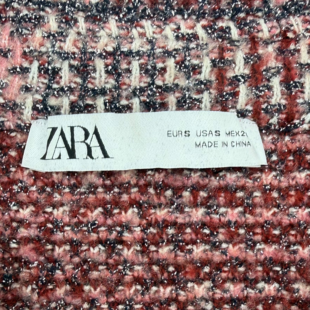 ZARA Checked Tweed Jacket – Rose & Bordeaux
