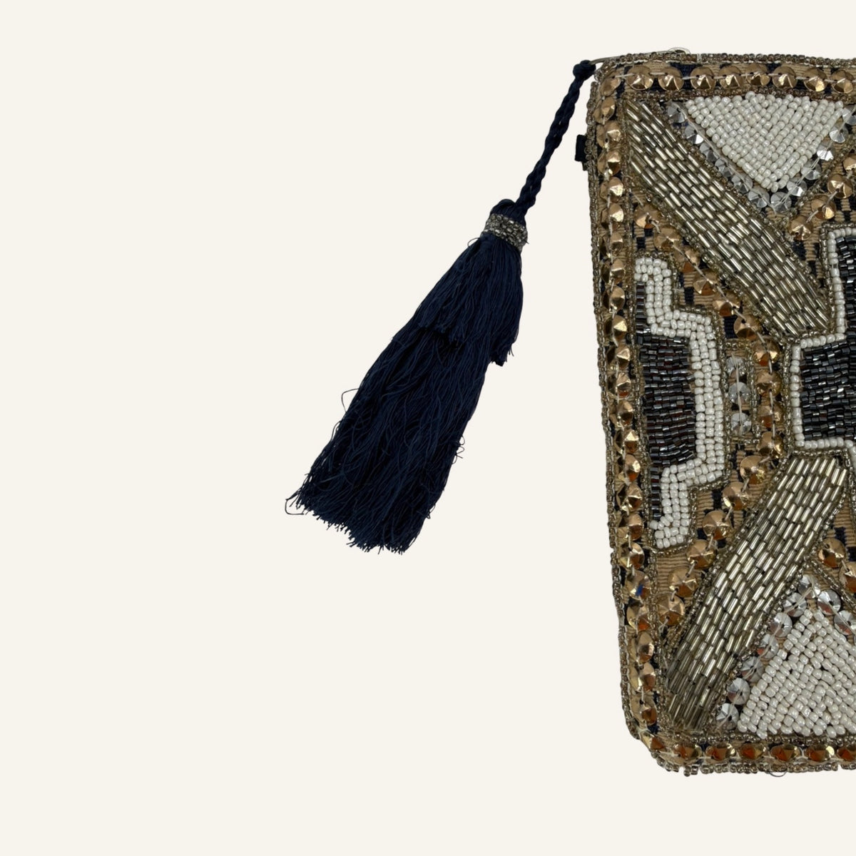 Embellished Clutch – Navy, Gold & Perlen | Boho Glam