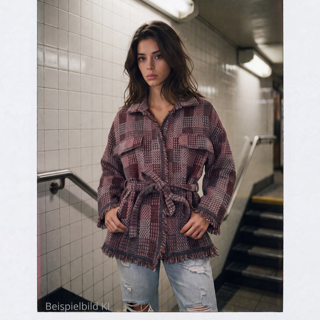 ZARA Checked Tweed Jacket – Rose & Bordeaux