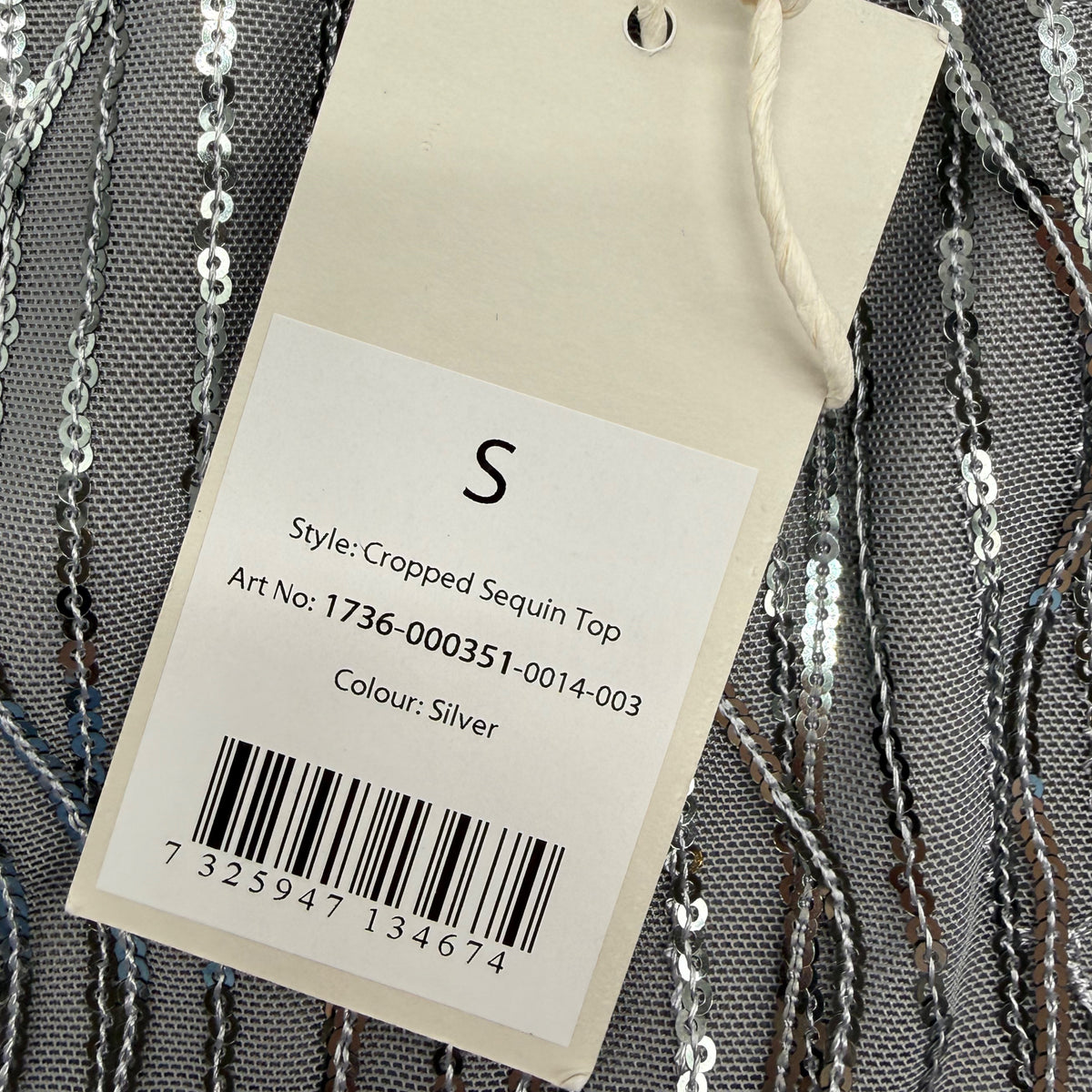NA-KD Silver Fringe – Cropped Sequin Top | S