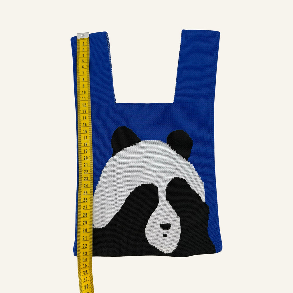 Panda Knit Bag | Kobaltblaue Stricktasche mit Statement-Print