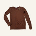 Lola & Liza – Schimmernde Strickjacke in Schokobraun mit Schleifendetail | Gr. 38