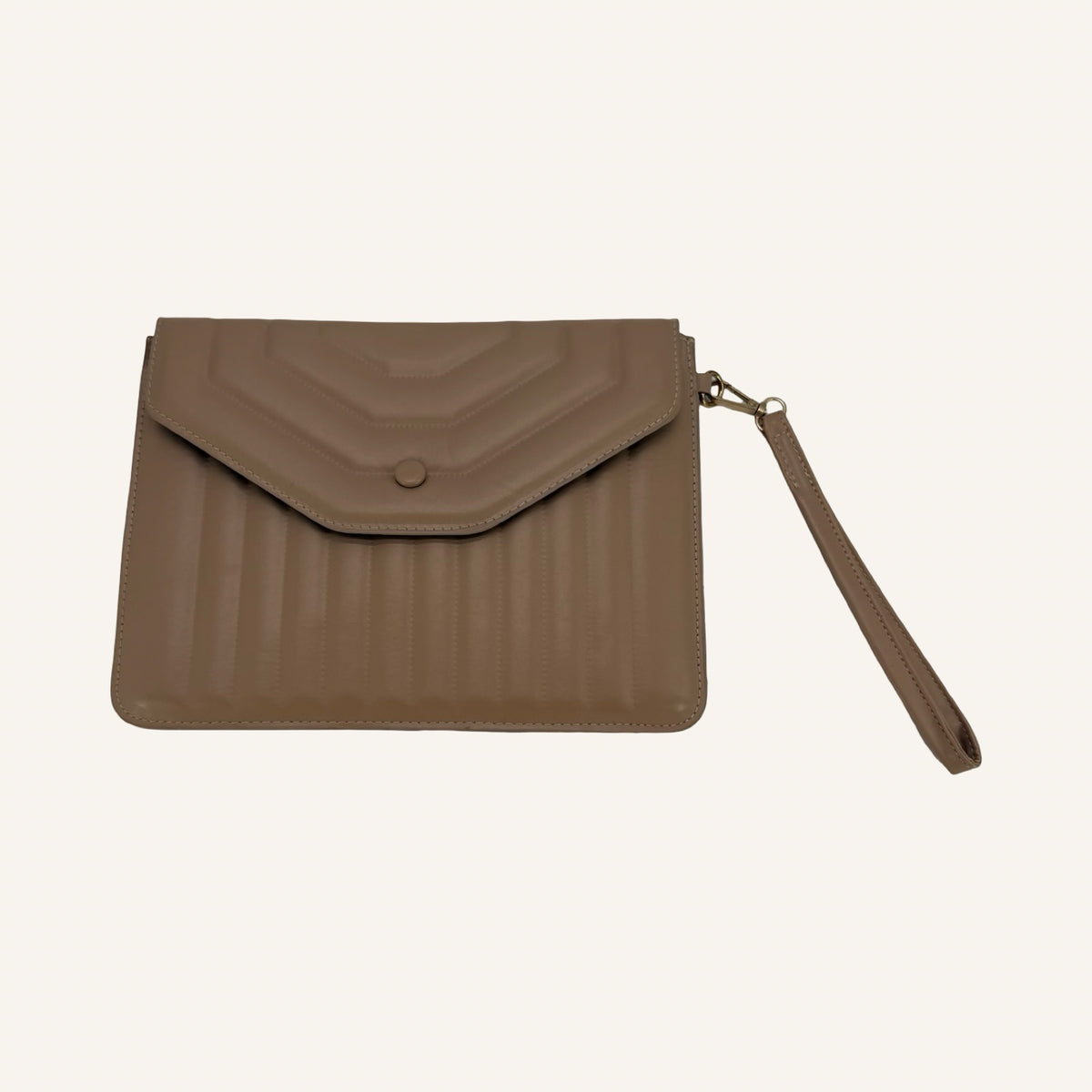 Taupe Quilted Clutch – Elegante Handtasche mit Handschlaufe